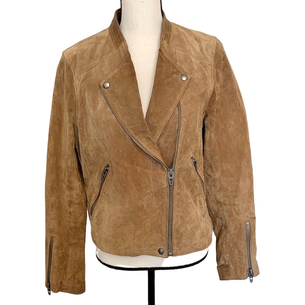 Blank NYC Genuine Suede Moto Jacket Tan Size Medium